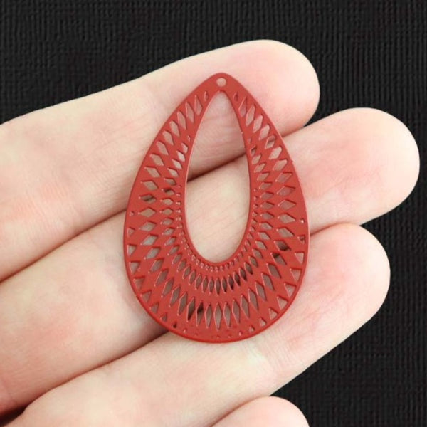 4 breloques filigrane en émail rouge goutte - E1417