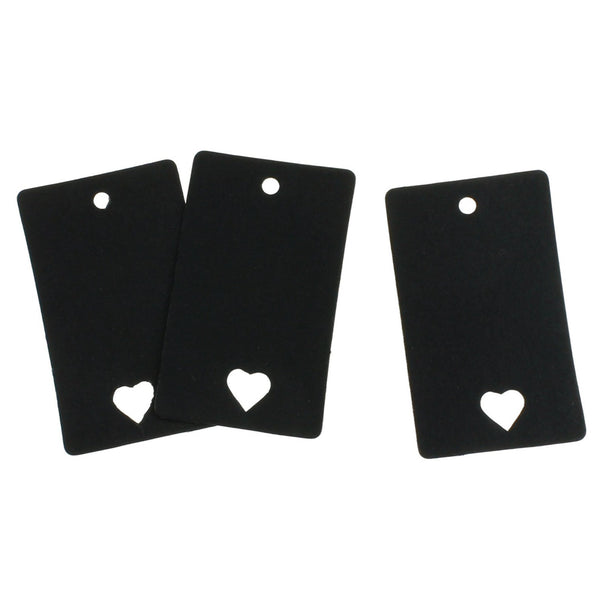 50 Black Paper Tags With Heart Cutout - TL130