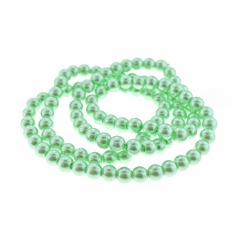Round Glass Beads 8mm - Mint Green Pearl - 1 Strand 105 Beads - BD278