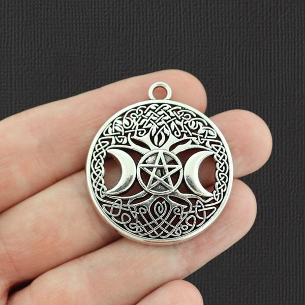 Pentagram Tree of Life Antique Silver Tone Charms - SC1190
