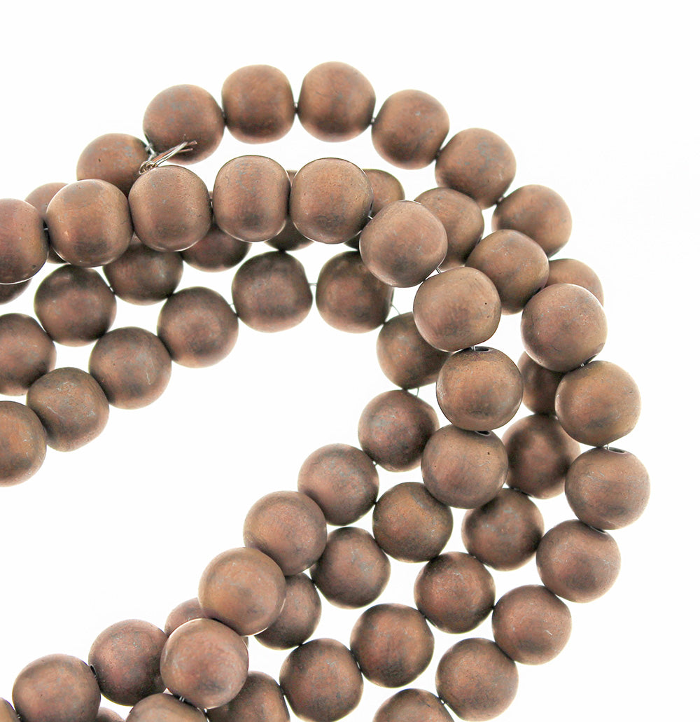 Perles d'hématite de 8 mm - Cuivre électrolytique givré - 1 brin complet - Environ 50 perles - BD856