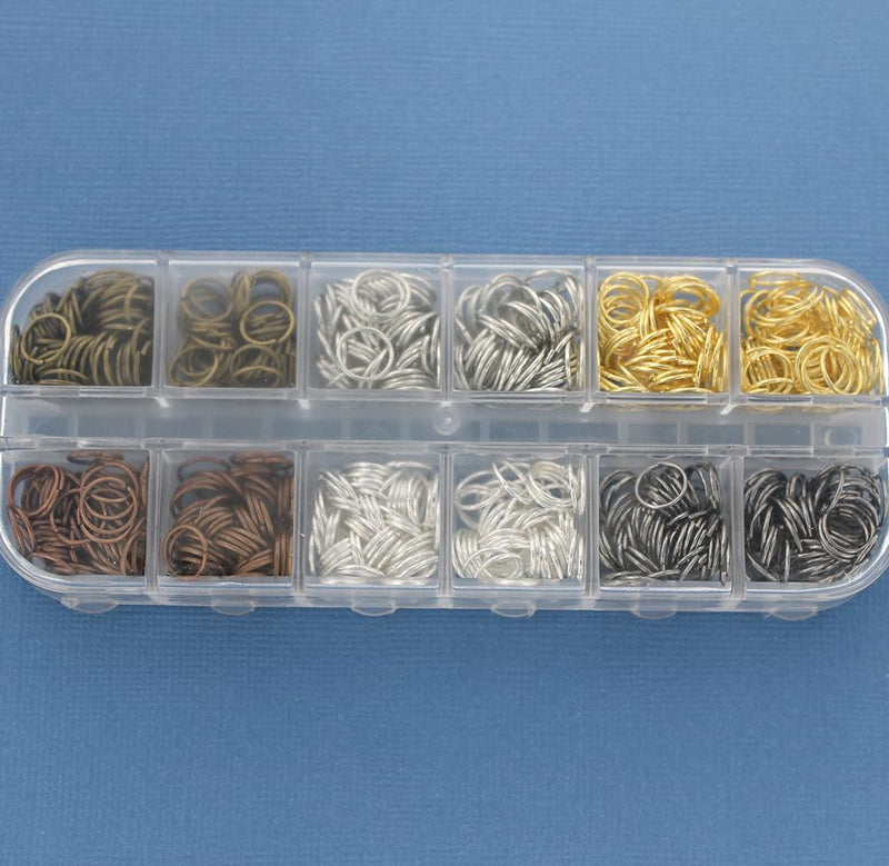 8mm Jump Rings with Six Assorted Finishes in Handy Storage Box - STARTER7