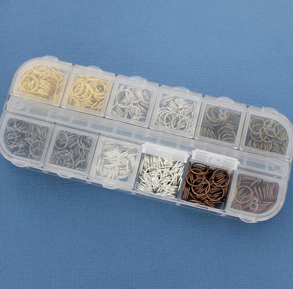 8mm Jump Rings with Six Assorted Finishes in Handy Storage Box - STARTER7