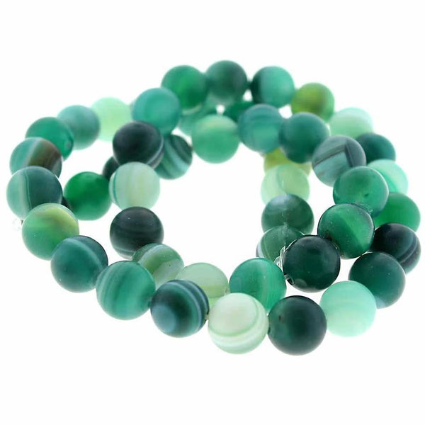 Round Natural Agate Gemstone Beads 8mm - Frosted Shades of Emerald Green - 1 Strand 48 Beads - BD415