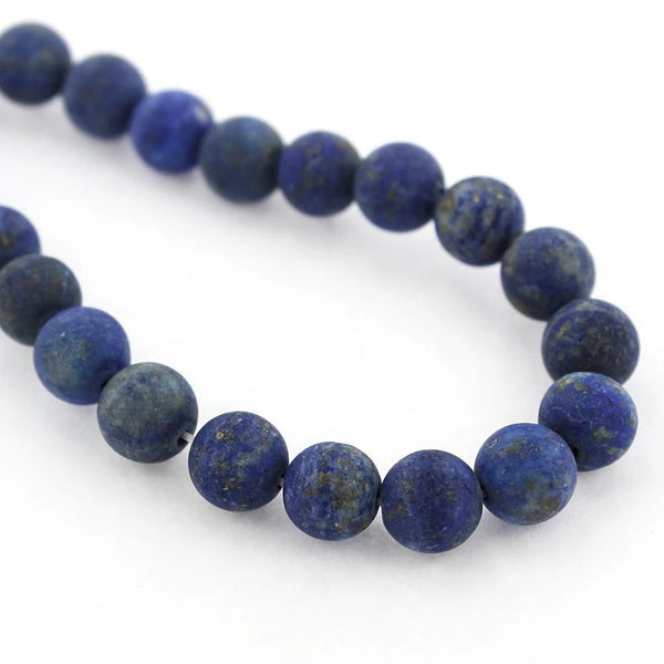 Round Natural Lapis Lazuli Beads 8mm - Frosted Navy Blue - 1 Strand 48 Beads - BD1148