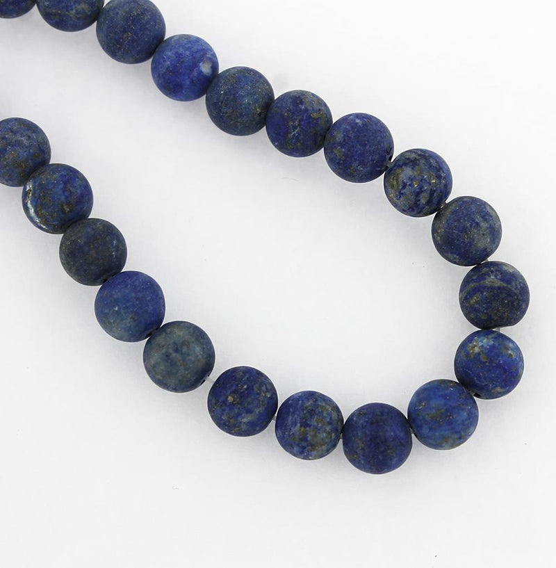 Round Natural Lapis Lazuli Beads 8mm - Frosted Navy Blue - 1 Strand 48 Beads - BD1148