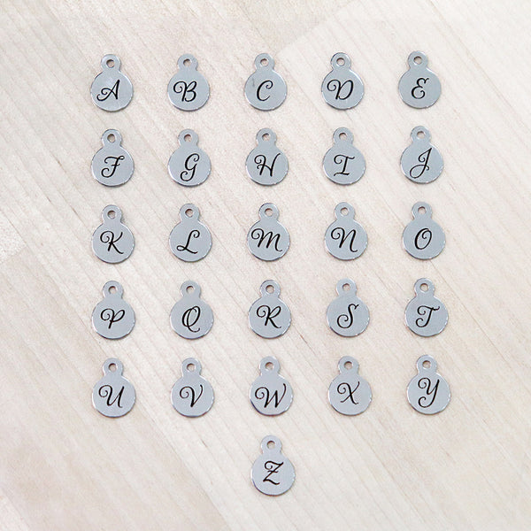 Stainless Steel Letter Charms - Choose Your Initial & Quantity - 8mm With Loop - Uppercase Script Alphabet - ALPHA3600BFS-IND