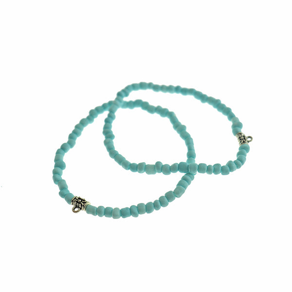 Bracelet en perles acryliques de graines 65 mm - Bleu avec bélière argentée antique - 1 bracelet - BB272