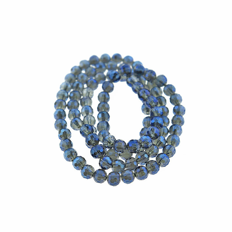 Faceted Glass Beads 6mm - Steel Blue Electroplated Disco Cut - 1 Strand 72 Beads - BD836