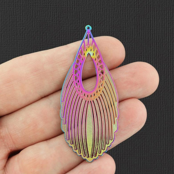 2 Filigree Feather Rainbow Electroplated Enamel Charms - E261