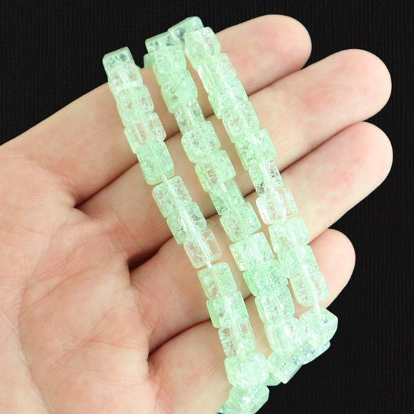 Perles de Verre Cube 6mm - Craquelé Vert Mer - 1 Rang 60 Perles - BD1526
