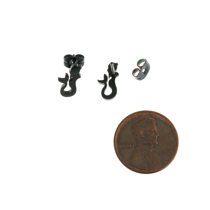 Boucles d'oreilles en acier inoxydable noir Gunmetal - clous de sirène - 12 mm x 6 mm - 2 pièces 1 paire - ER180