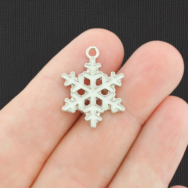 4 Snowflake Silver Tone Enamel Charms - E775