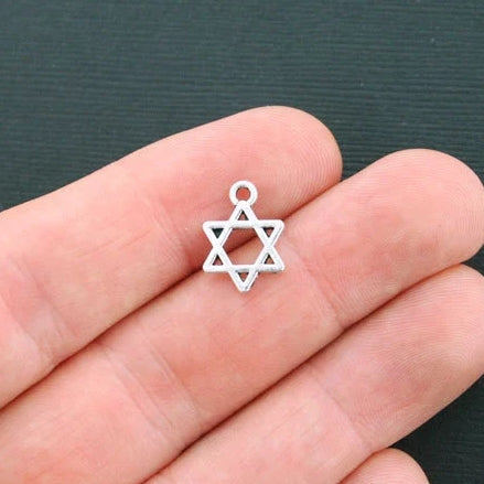 BULK 50 Star of David Antique Silver Tone Charms 2 Sided - SC613