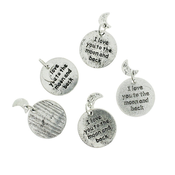 BULK 25 I Love you to the Moon and Back Antique Silver Tone Charms 2 Piece Set - SC5770