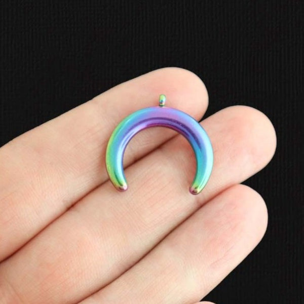 Crescent Moon Rainbow Electroplated Stainless Steel Charm 2 Sided - SSP532