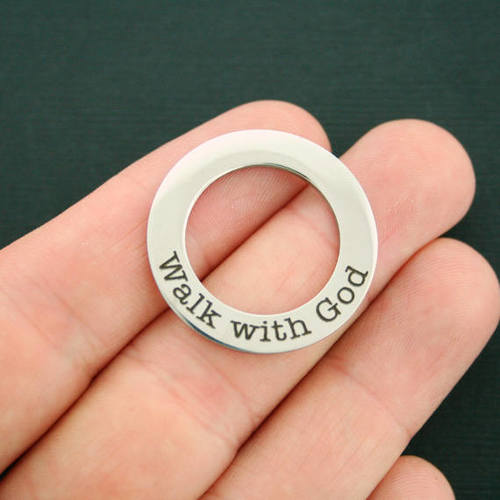 Walk With God Stainless Steel Affirmation Circle Charms - BFS021-0907