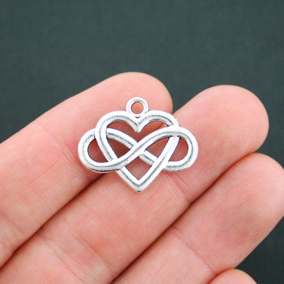 5 Infinity Heart Antique Silver Tone Charms 2 Sided - SC2437