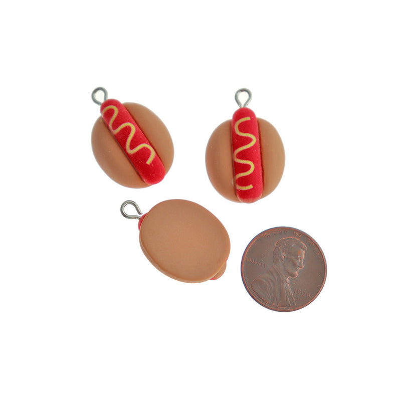 4 Hot Dog Resin Charms - K697