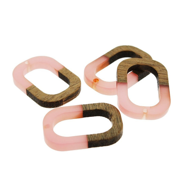 2 Oval Natural Wood and Pink Resin Charms 28mm - WP052