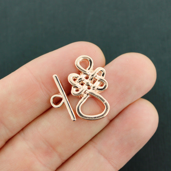 Celtic Knot Rose Gold Tone Toggle Clasps 24mm x 14mm - 2 Sets 4 Pieces - GC469