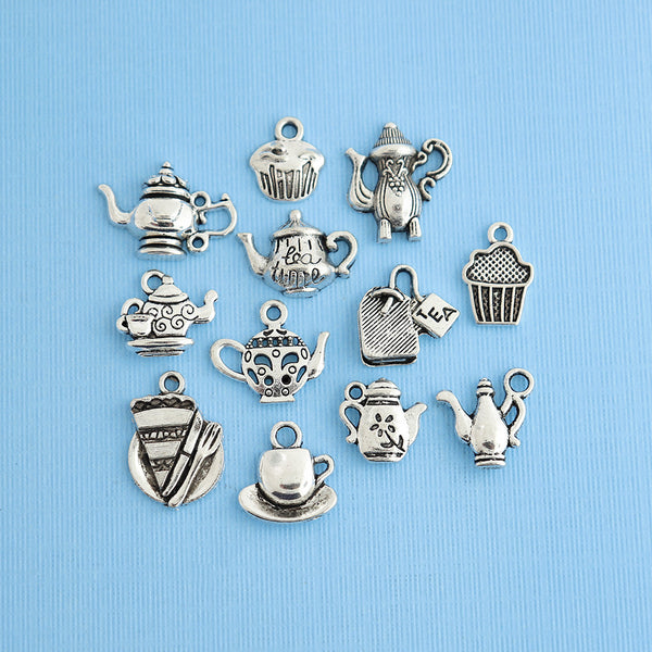 Tea Charm Collection Ton argent antique - 12 breloques différentes - COL006