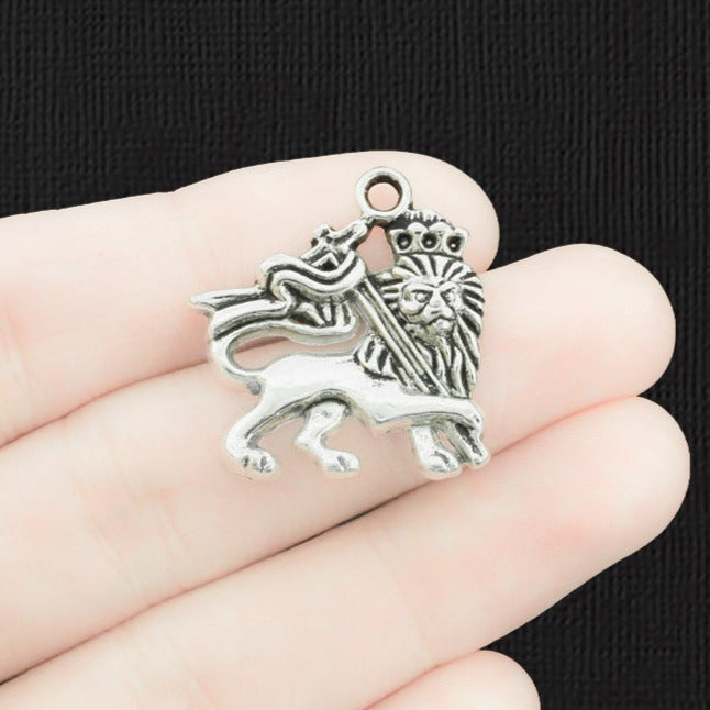 4 Lion Antique Silver Tone Charms 2 Sided - SC875