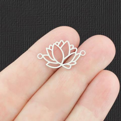 6 Lotus Flower Connector Silver Tone Charms 2 Sided - SC8076
