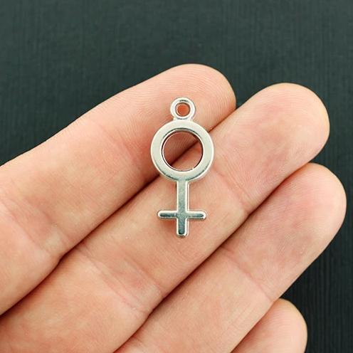 10 Female Symbol Antique Silver Tone Charms - SC002