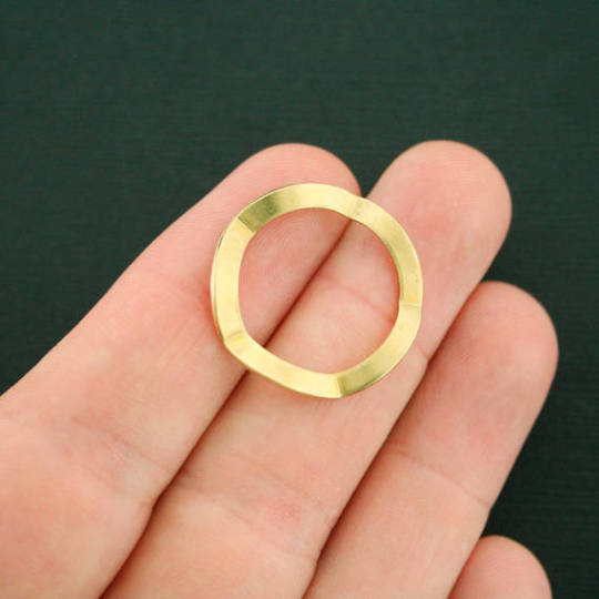 2 Hammered Linking Ring Connector Gold Tone Brass Charms 2 Sided - BR014