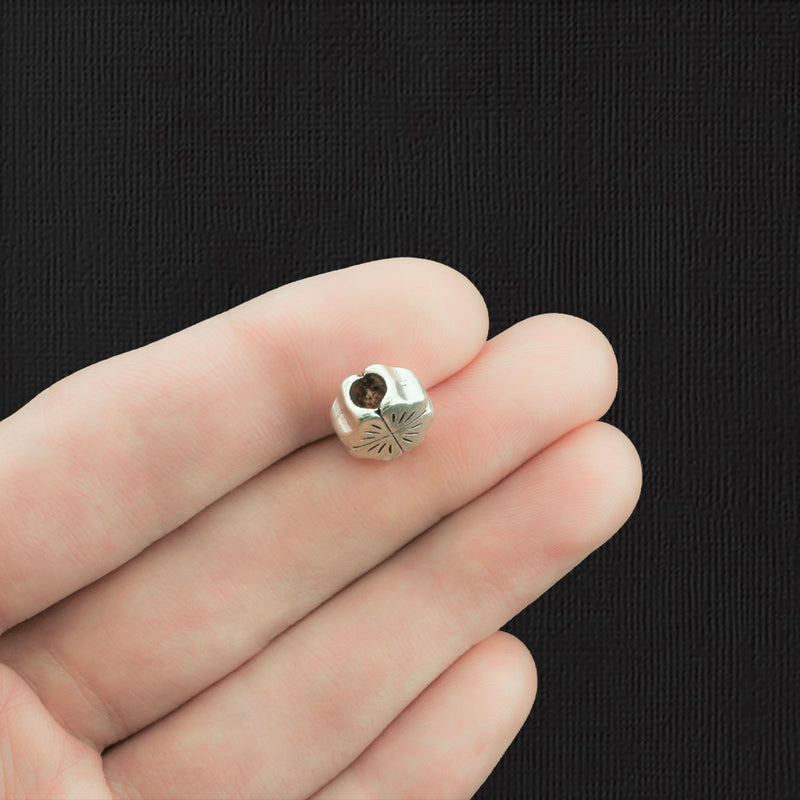 Flower Spacer Beads 10mm x 6mm - Antique Silver Tone - 10 Beads - SC1921