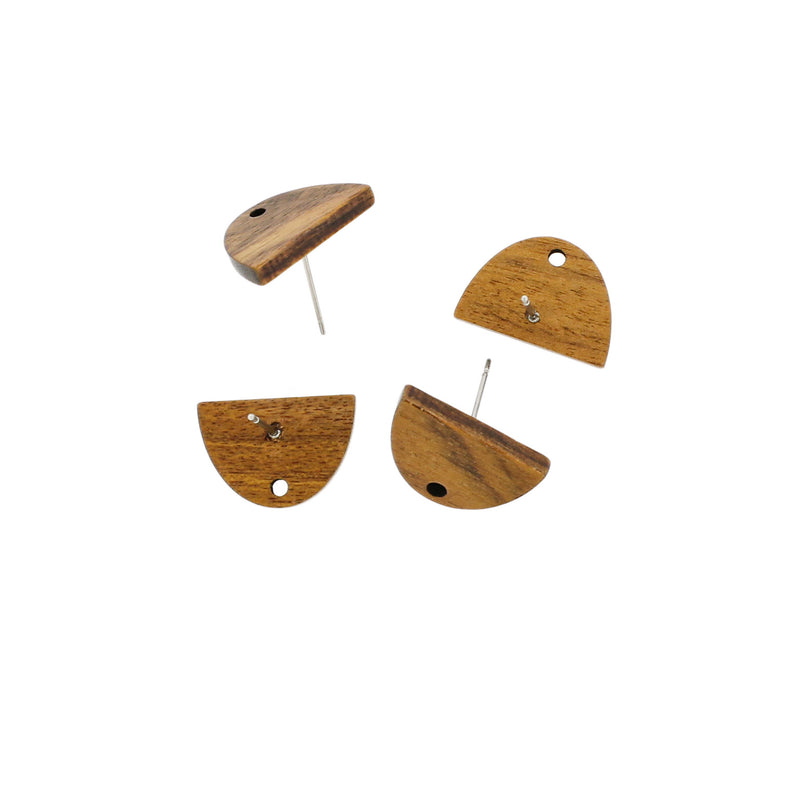 Boucles d'Oreilles Bois Acier Inoxydable - Clous Semi Cercle - 18m x 12.5mm - 2 Pièces 1 Paire - ER601