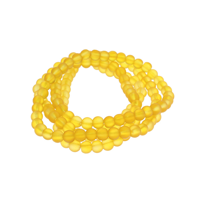 Round Glass Beads 6mm - Frosted Yellow - 1 Strand 140 Beads - BD2063