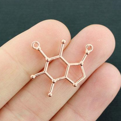 6 Caffeine Molecule Connector Rose Gold Tone Charms 2 Sided - GC166