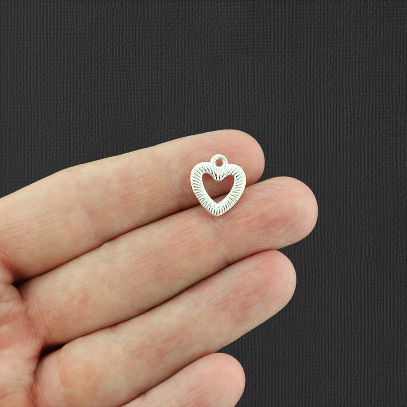 5 charmes de ton argent antique coeur avec strass clairs incrustés - SC3850