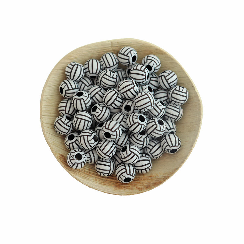 Perles Acryliques Rondes 10mm - Volleyball - 20 Perles - BD1551