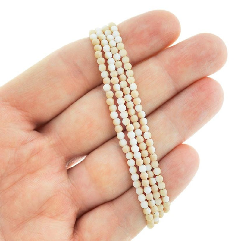 Round Glass Beads 2mm - Frosted Electroplated White - 1 Strand 150 Beads - BD2613