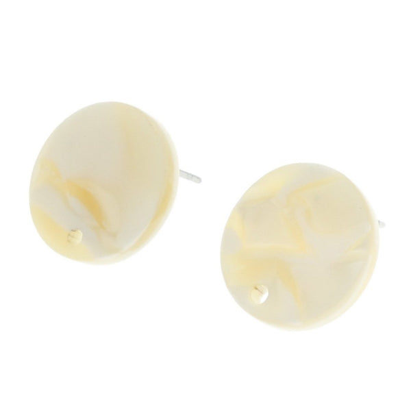 Resin Stainless Steel Earrings - White Swirl Studs - 15mm x 2mm - 2 Pieces 1 Pair - ER171