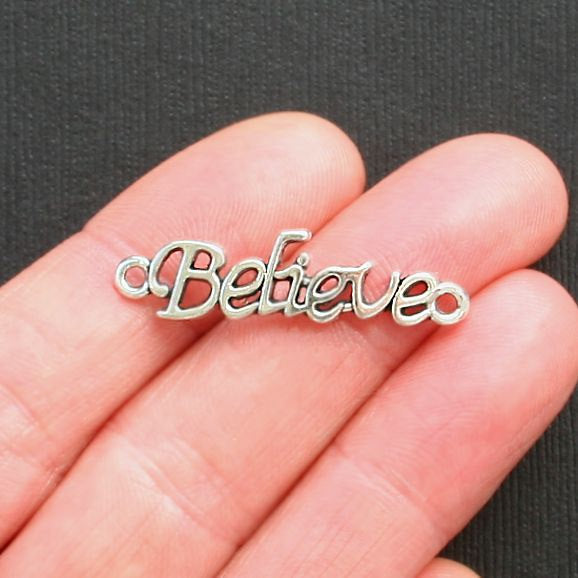 6 Believe Connector Antique Silver Tone Charms - SC2464