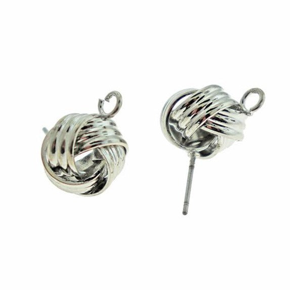 Silver Tone Knot Earrings - Stud With Loop - 16mm - 2 Pieces 1 Pair - Z286
