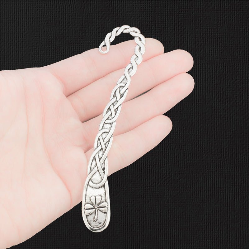 2 Bookmarks Antique Silver Tone Charms 2 Sided - SC3084
