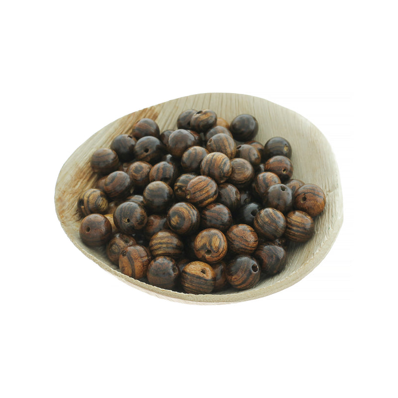Perles rondes en bois 10 mm - Brun foncé naturel - 50 perles - BD320