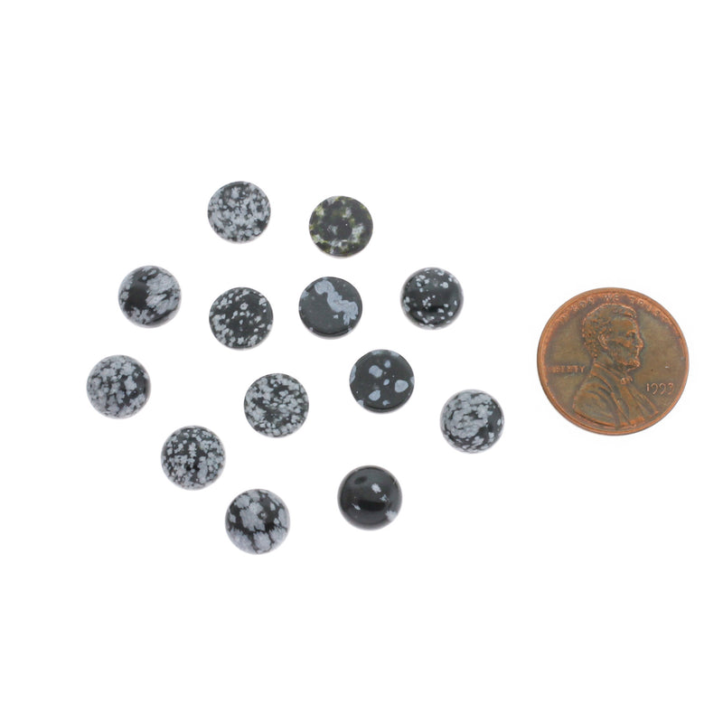 Natural Snowflake Obsidian Gemstone Cabochon Seals 8mm - 4 Pieces - CBD029