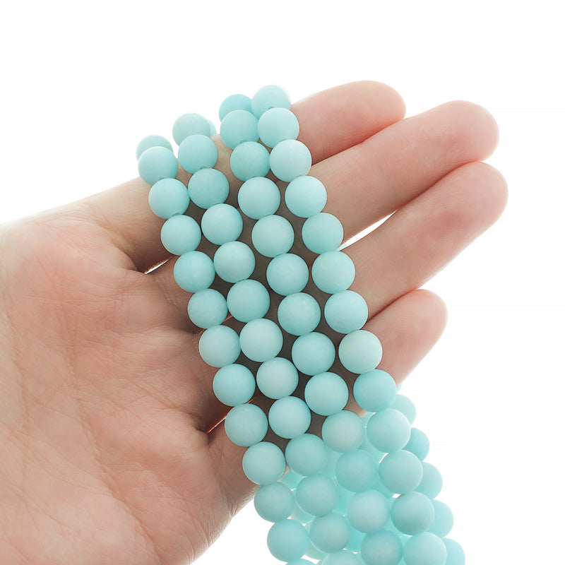 Round Natural Amazonite Beads 8mm - Frosted Light Blue - 1 Strand 49 Beads - BD1561
