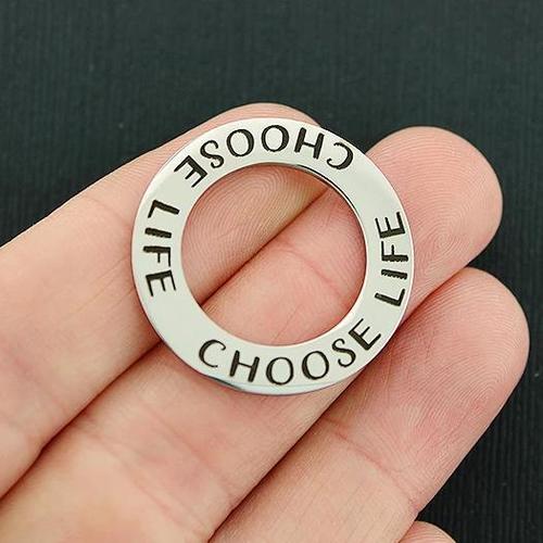 Choose Life Stainless Steel Affirmation Circle Charms - BFS021-0914