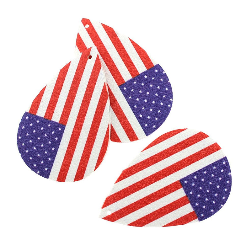 Imitation Leather Teardrop Pendants - American Flag - 4 Pieces - LP058
