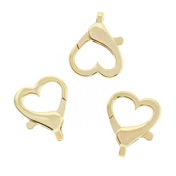 Heart Gold Tone Lobster Clasp Key Rings - 26mm - 4 Pieces - FD1026
