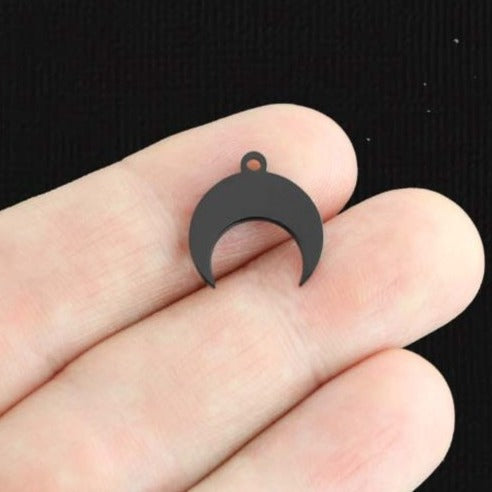 Crescent Moon Gunmetal Black Stainless Steel Charm 2 Sided - SSP524