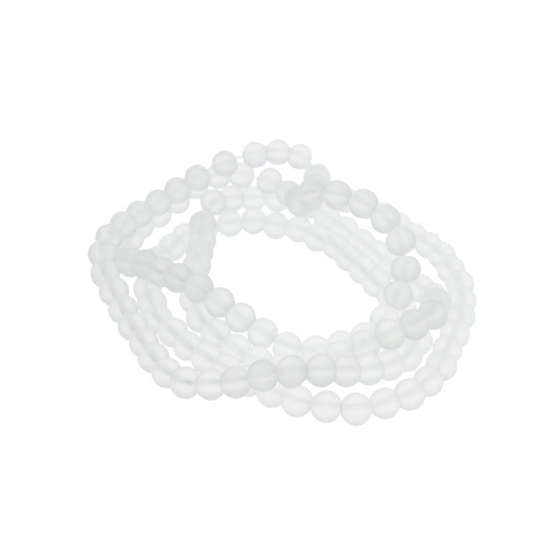 Round Glass Beads 6mm - Frosted White - 1 Strand 140 Beads - BD2483