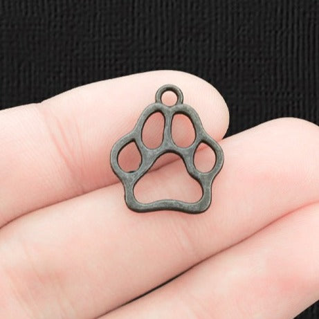 12 Paw Print Gunmetal Tone Charms 2 Sided - BC124